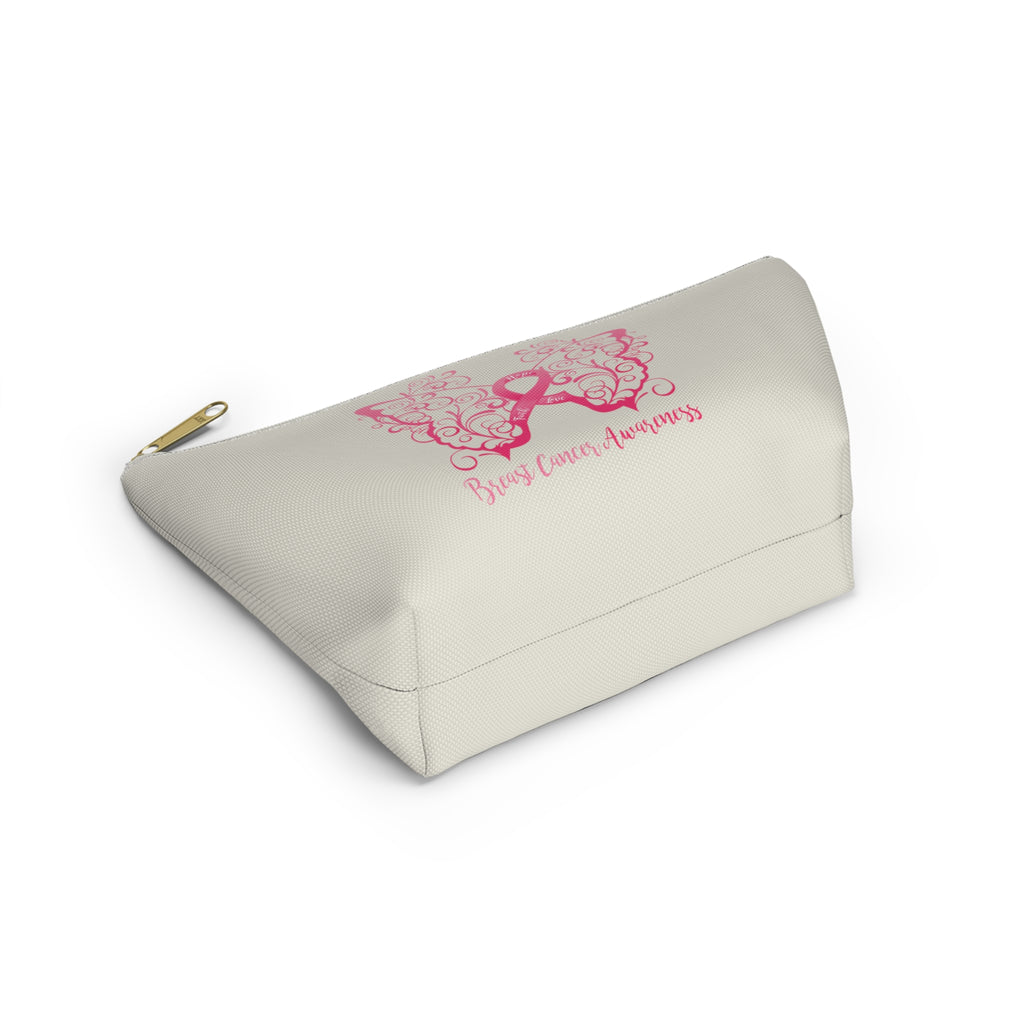 Breast Cancer Awareness Filigree Butterfly Small "Natural" T-Bottom Accessory Pouch (Dual-Sided Design)