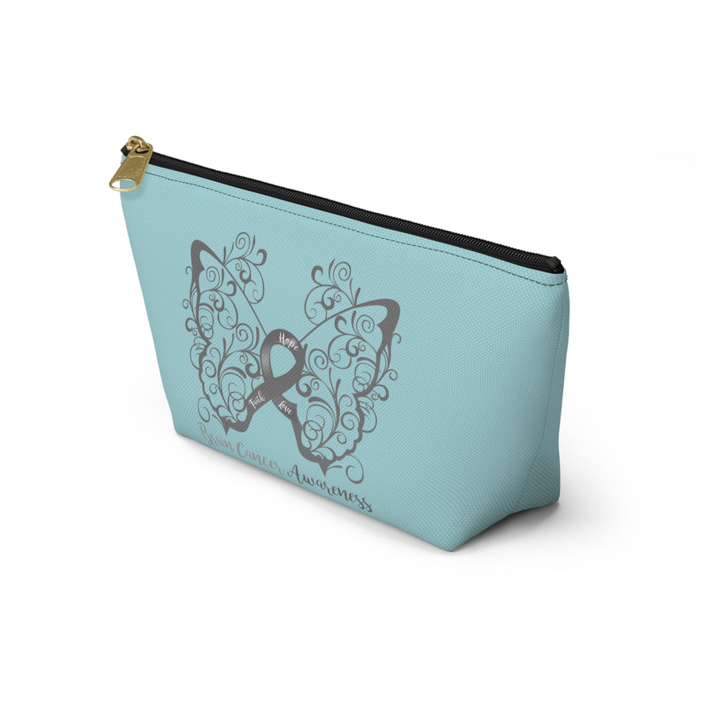 Brain Cancer Awareness Filigree Butterfly Small "Light Teal" T-Bottom Accessory Pouch (Dual-Sided Design)