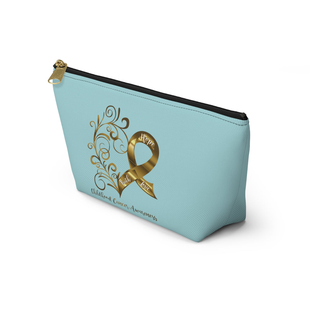 Childhood Cancer Awareness Heart Small "Light Teal" T-Bottom Accessory Pouch (Dual-Sided Design)