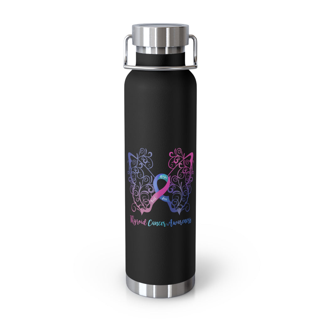 Thyroid Cancer Awareness Filigree Butterfly Copper Vacuum Insulated Bottle, 22oz