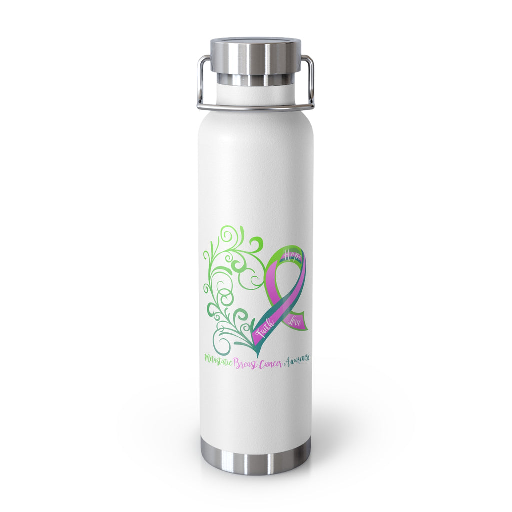 Metastatic Breast Cancer Awareness Heart Copper Vacuum Insulated Bottle, 22oz (White)