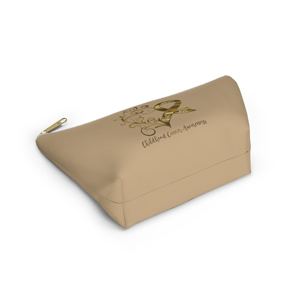 Childhood Cancer Awareness Heart Small "Tan" T-Bottom Accessory Pouch (Dual-Sided Design)
