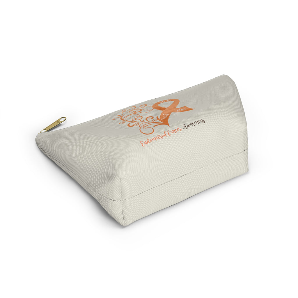 Endometrial Cancer Awareness Heart Small "Natural" T-Bottom Accessory Pouch (Dual-Sided Design)