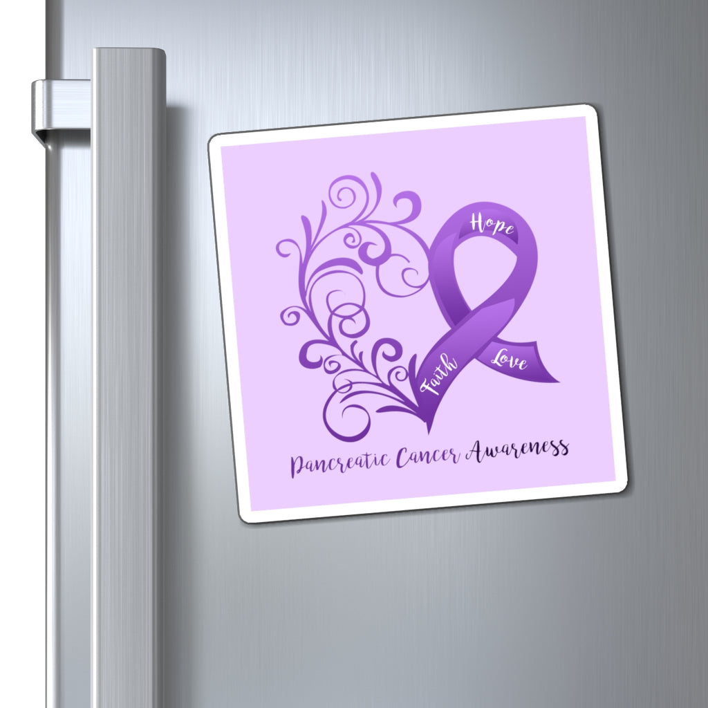 Pancreatic Cancer Awareness Heart Magnet (Light Purple Background) (3 Sizes Available)