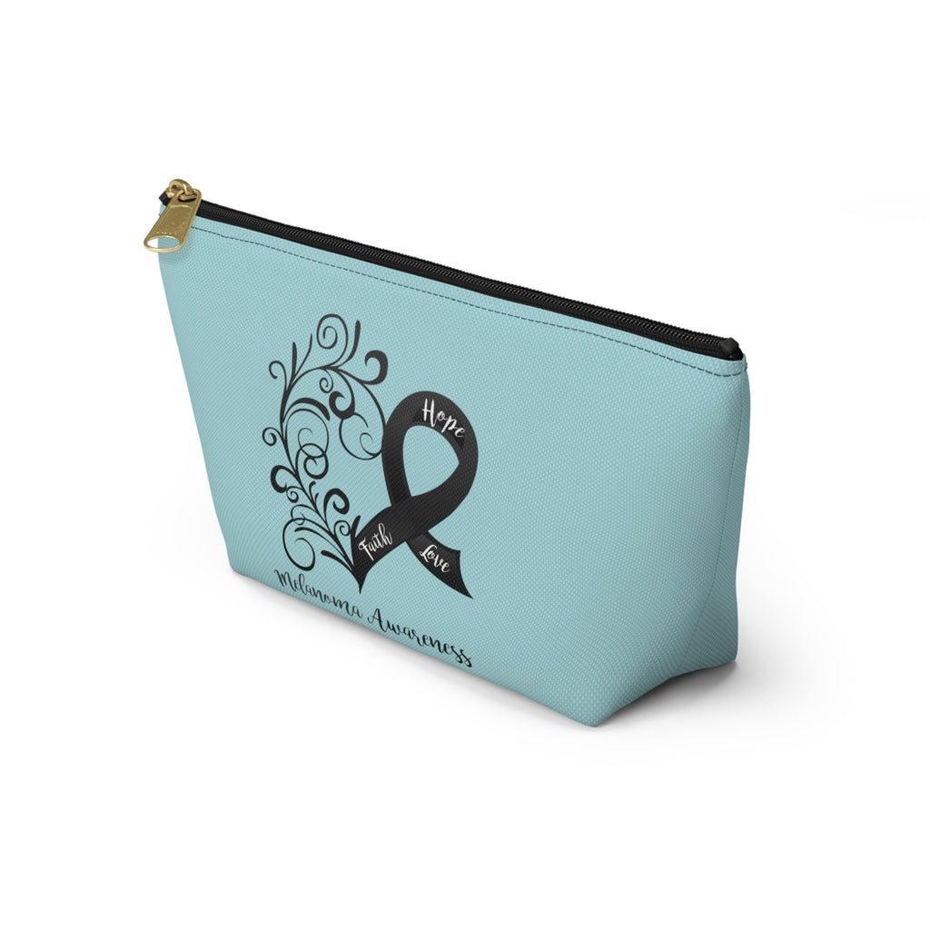 Melanoma Awareness Heart Small "Light Teal" T-Bottom Accessory Pouch (Dual-Sided Design)