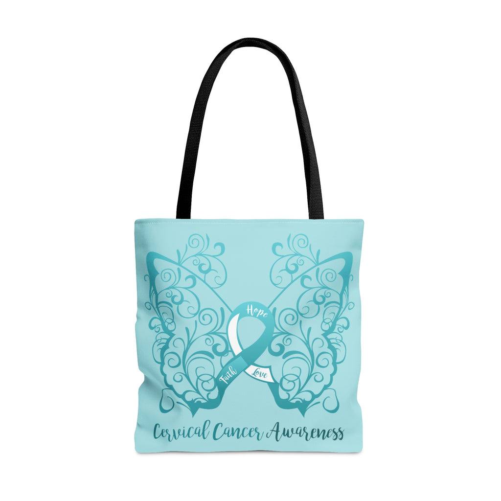 Cervical Cancer Awareness Filigree Butterfly Large "Light Teal" Tote Bag