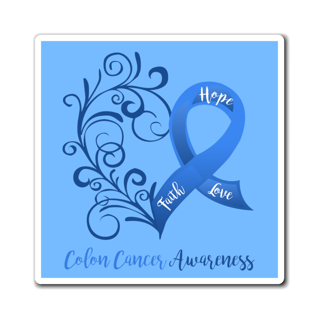 Colon Cancer Awareness Magnet (Azure Blue Background) (3 Sizes Available)