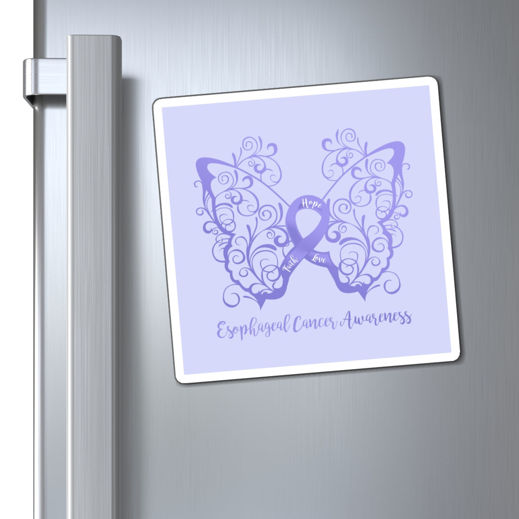 Esophageal Cancer Awareness Filigree Butterfly Magnet (Periwinkle Blue Background) (3 Sizes Available)