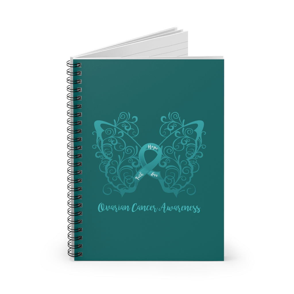 Ovarian Cancer Awareness Filigree Butterfly Spiral Journal - Ruled Line (Dark Teal)