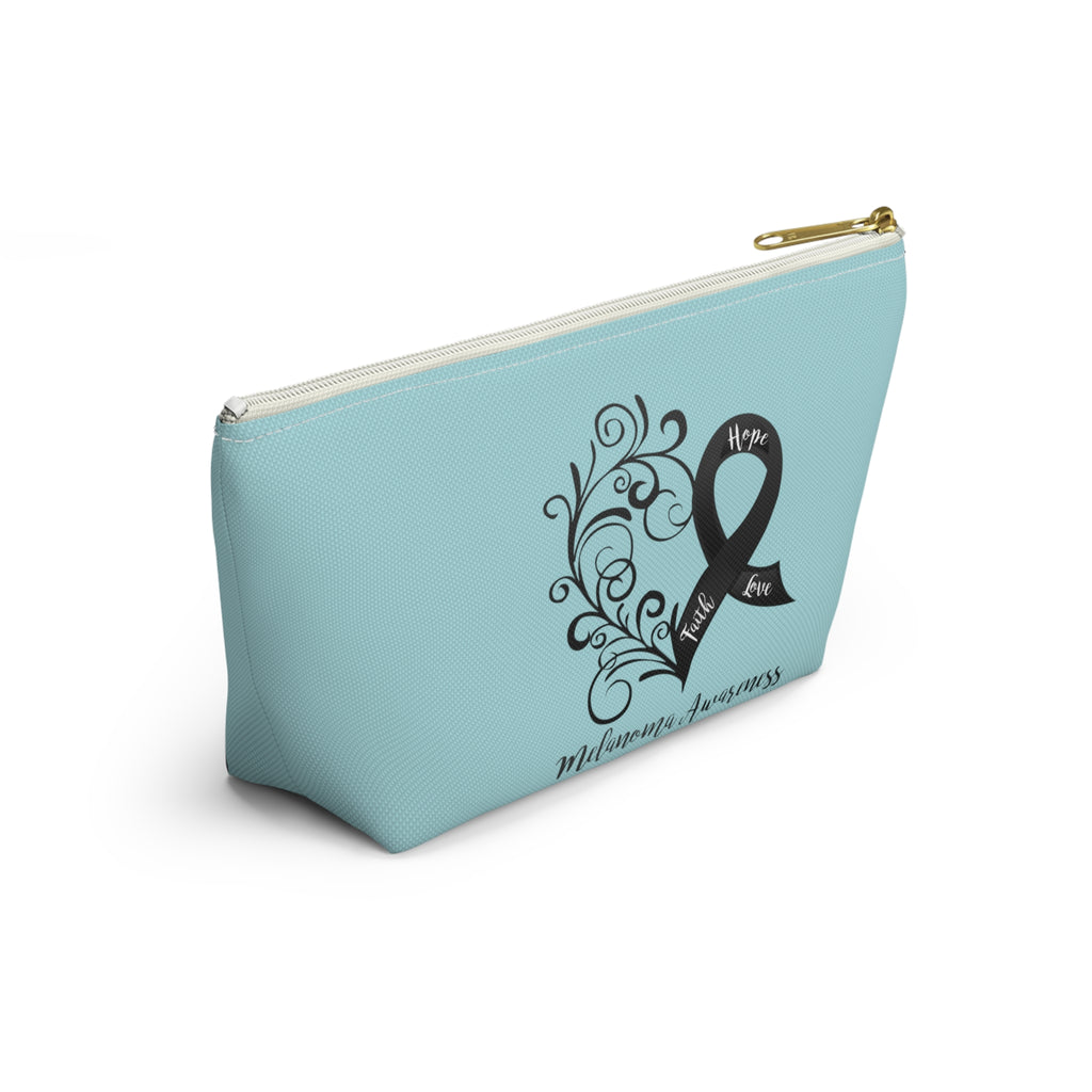 Melanoma Awareness Heart Small "Light Teal" T-Bottom Accessory Pouch (Dual-Sided Design)