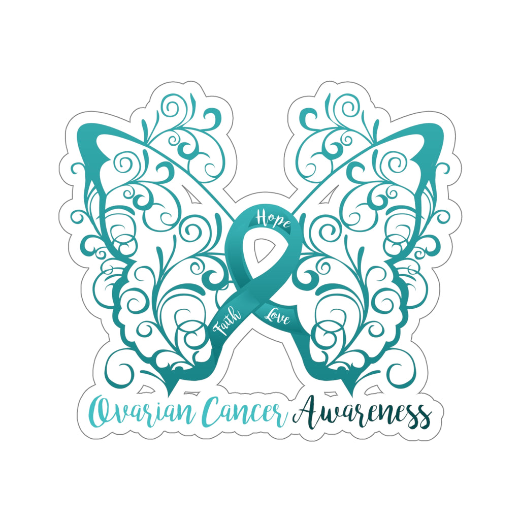 Ovarian Cancer Awareness Filigree Butterfly Car Sticker (6 x 6)