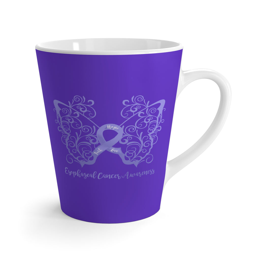Esophageal Cancer Awareness Filigree Butterfly "Dark Blue" Latte Mug (Dual-Sided Design)(12 oz.)