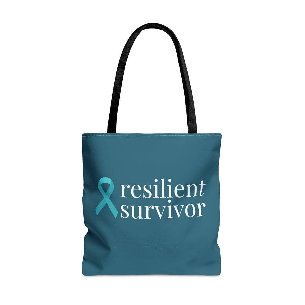 Ovarian Cancer resilient survivor Dark Teal Large Tote Bag (Dual-Sided Design)