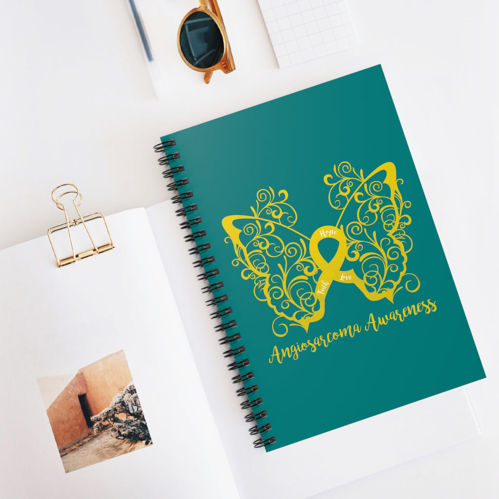 Angiosarcoma Awareness Filigree Butterfly Spiral Journal - Ruled Line (Dark Teal)
