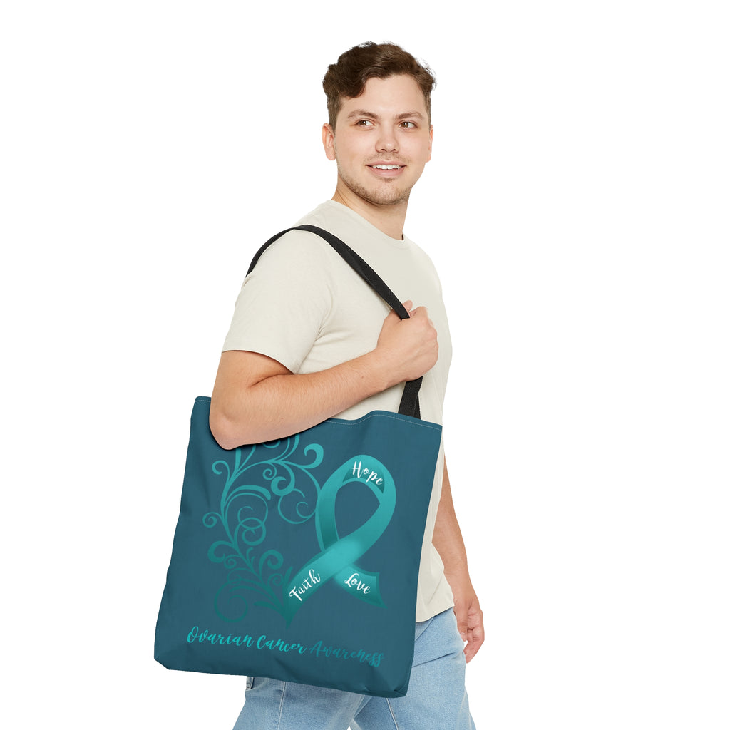 Ovarian Cancer Awareness Dark Teal Large Tote Bag (Dual-Sided Design)