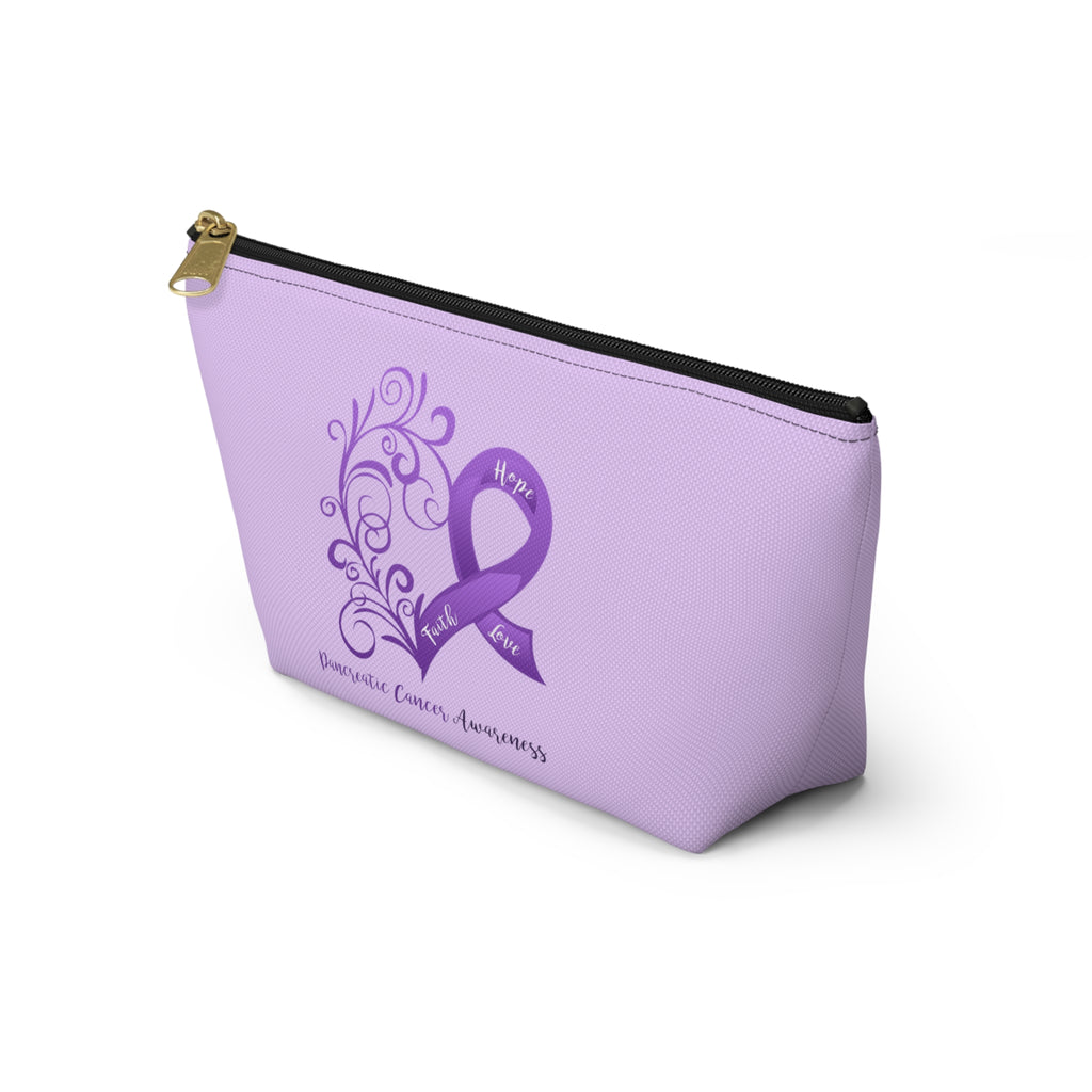 Pancreatic Cancer Awareness Heart "Lavender" T-Bottom Accessory Pouch (Dual-Sided Design)