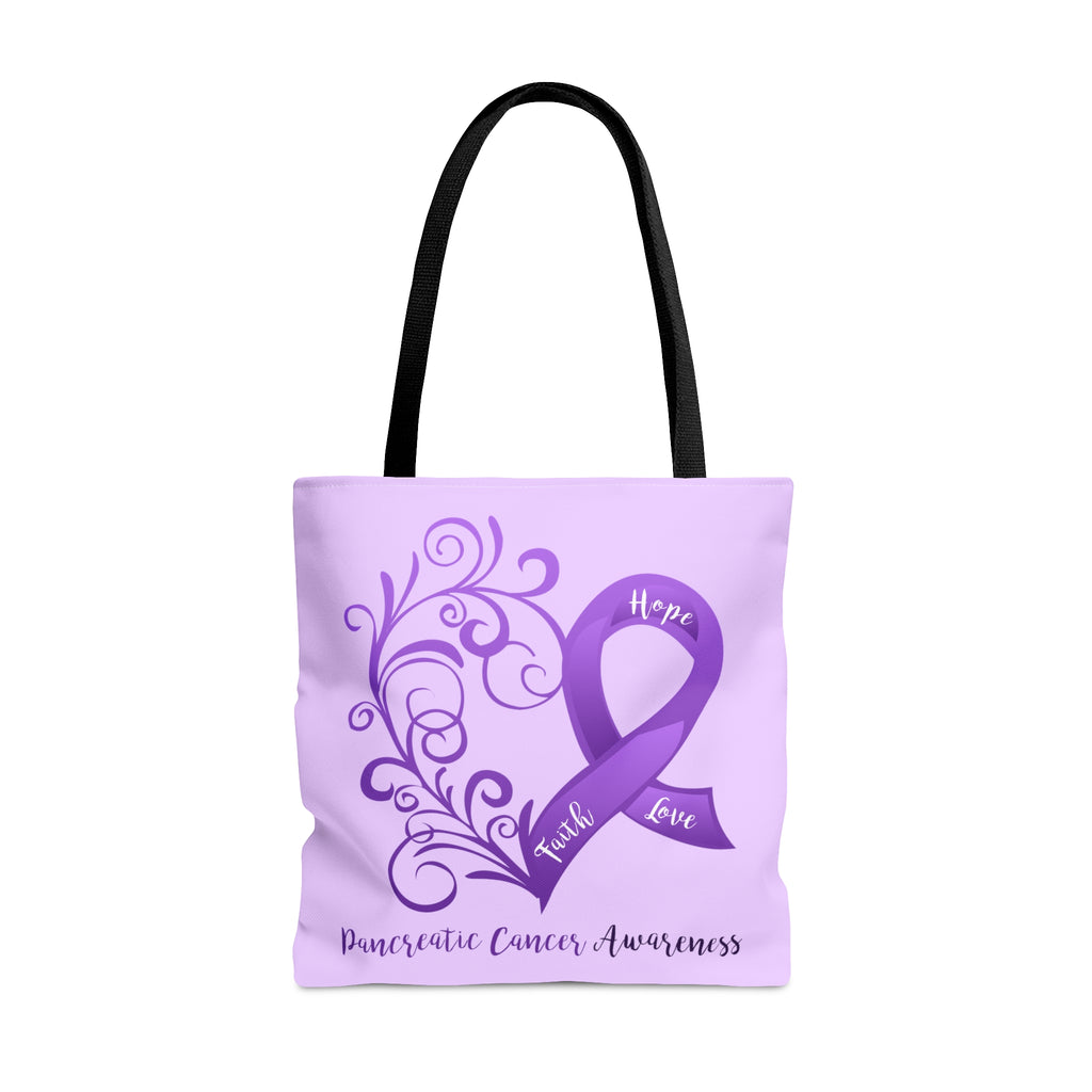 Pancreatic Cancer Awareness Heart Large Lavender Tote Bag
