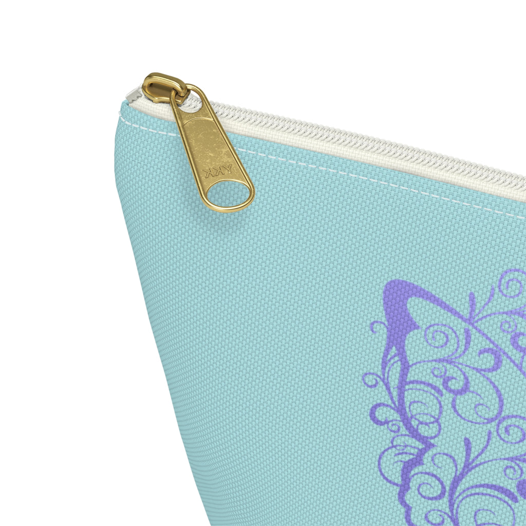 Esophageal Cancer Awareness Filigree Butterfly "Light Blue" T-Bottom Accessory Pouch (Dual-Sided Design)
