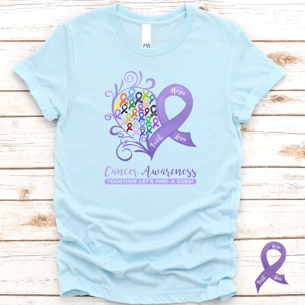 All Cancer Awareness Heart T-Shirt - Light Colors