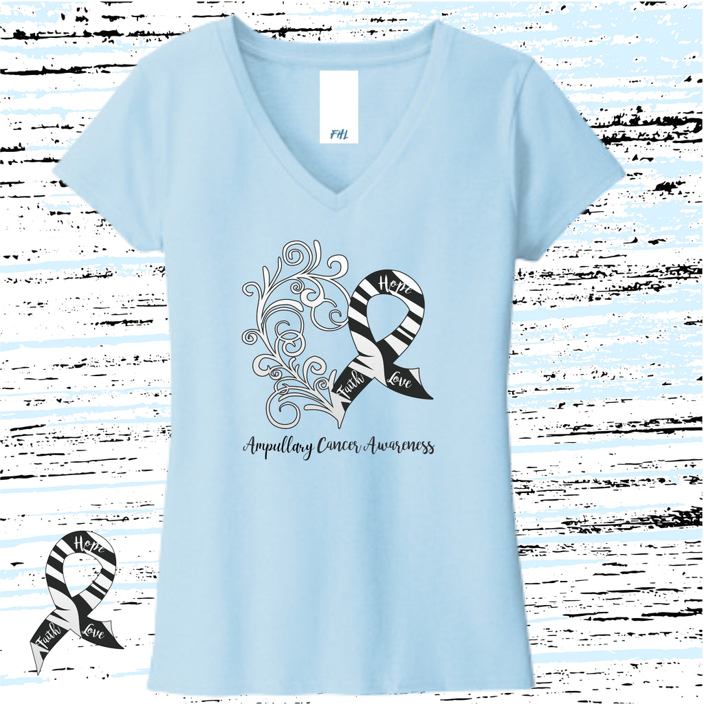 Ampullary Cancer Awareness Heart Women’s Recycled V-Neck T-Shirt (Several Colors Available)