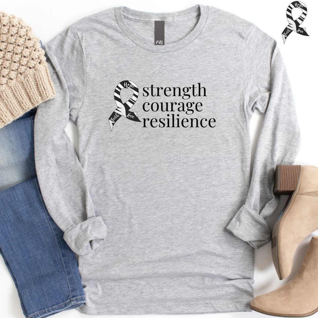 Ampullary Cancer "strength courage resilience" Ribbon Long Sleeve Tee