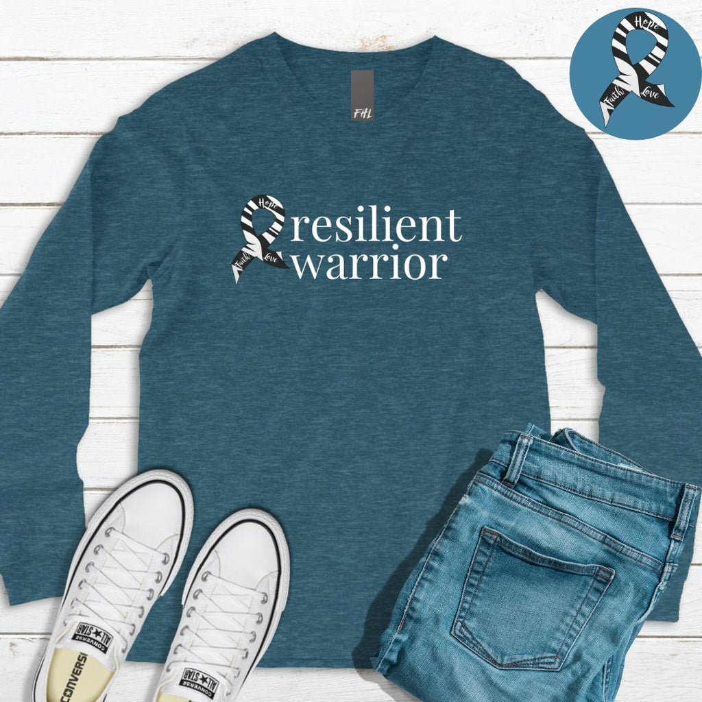 Ampullary Cancer "resilient warrior" Ribbon Long Sleeve Tee