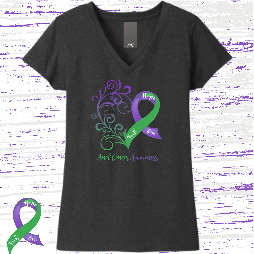 Anal Cancer Awareness Heart Women’s Recycled V-Neck T-Shirt (Several Colors Available)