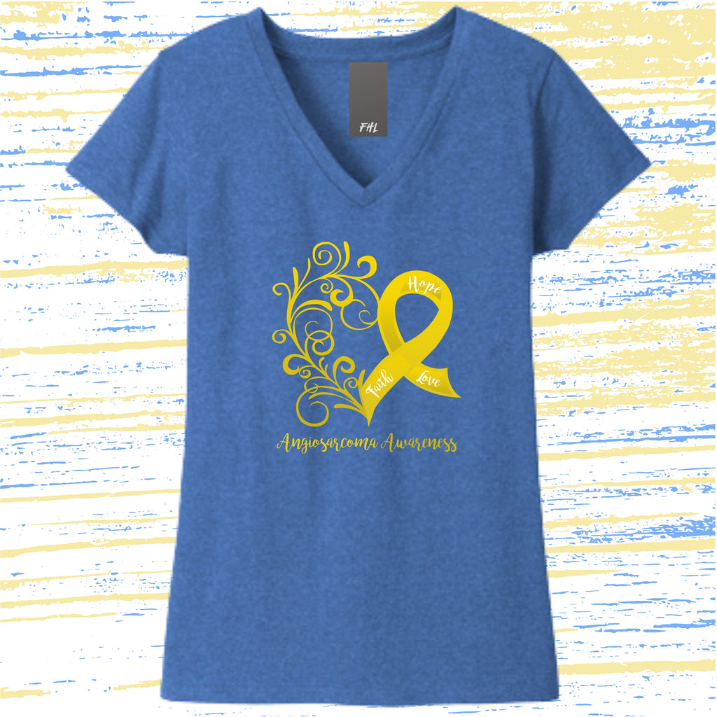 Angiosarcoma Awareness Heart Women’s Recycled V-Neck T-Shirt