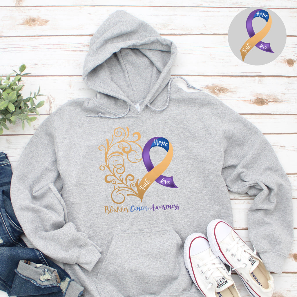 Bladder Cancer Awareness Heart Hoodie - Several Colors Available