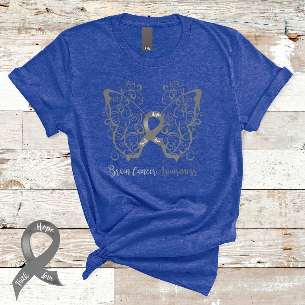 Brain Cancer Awareness Filigree Butterfly T-Shirt - Dark Colors