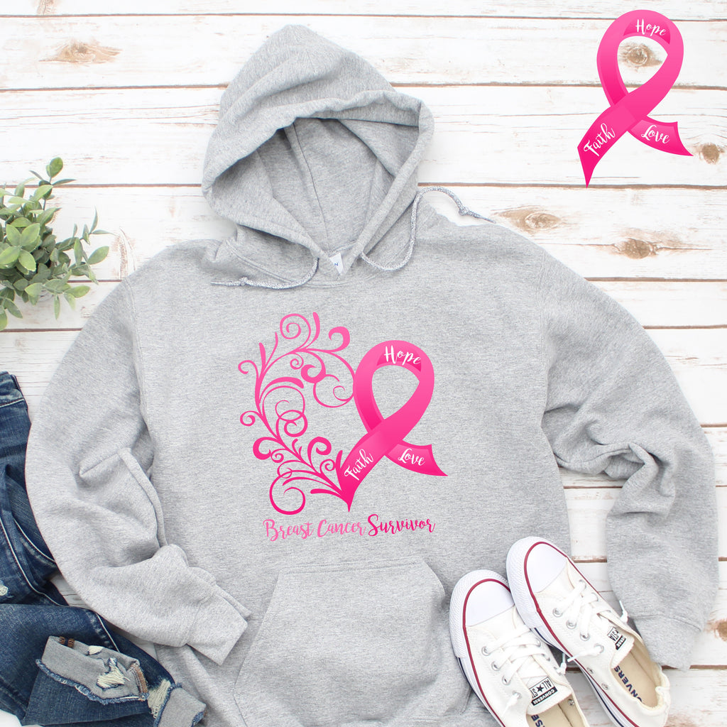 Breast Cancer "Survivor" Heart Hoodie (Several Colors Available)