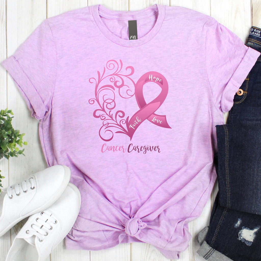 Cancer Caregiver Heart T-Shirt - Light Colors
