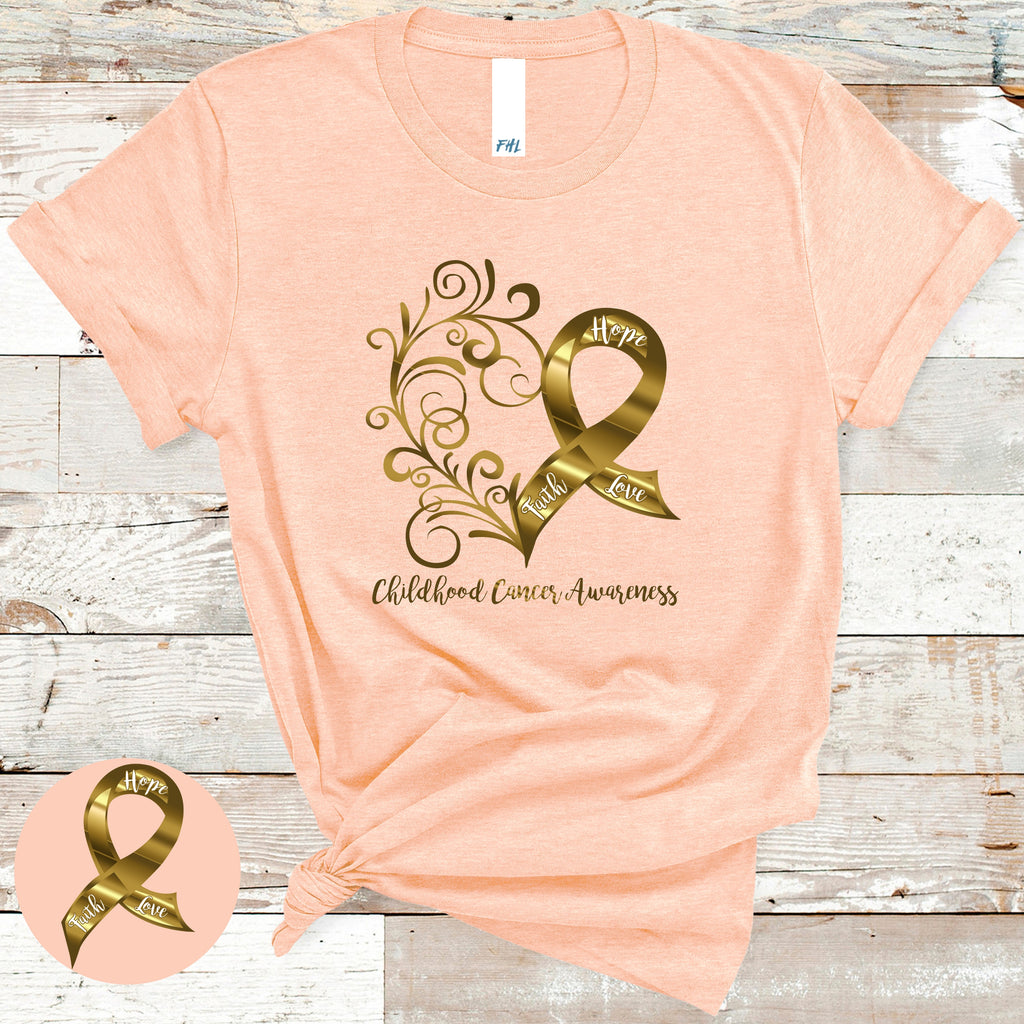 Childhood Cancer Awareness Heart Heather Prism Peach T-Shirt
