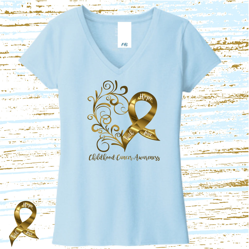 Childhood Cancer Awareness Heart Women’s Recycled V-Neck T-Shirt