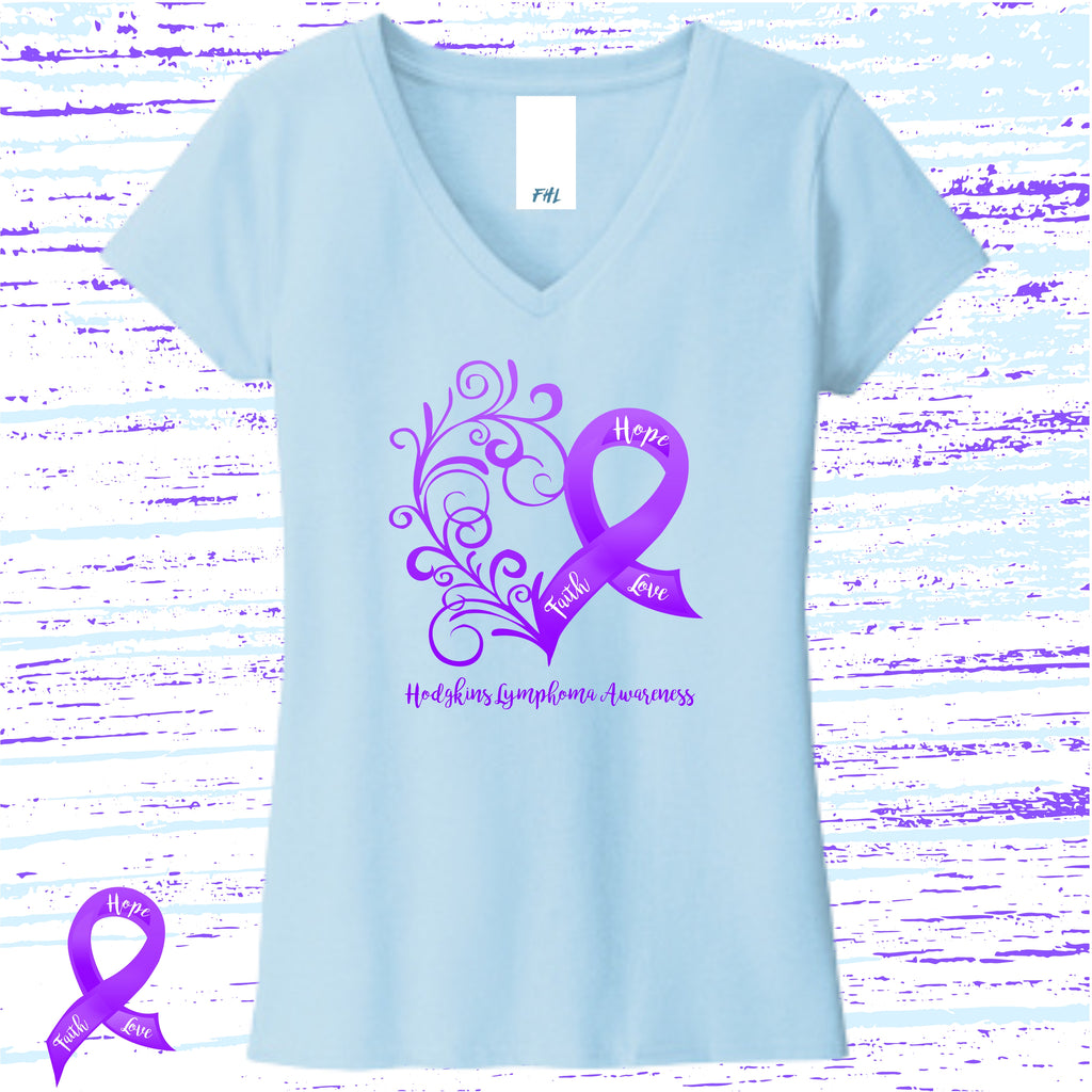 Hodgkins Lymphoma Awareness Heart Women’s Recycled V-Neck T-Shirt