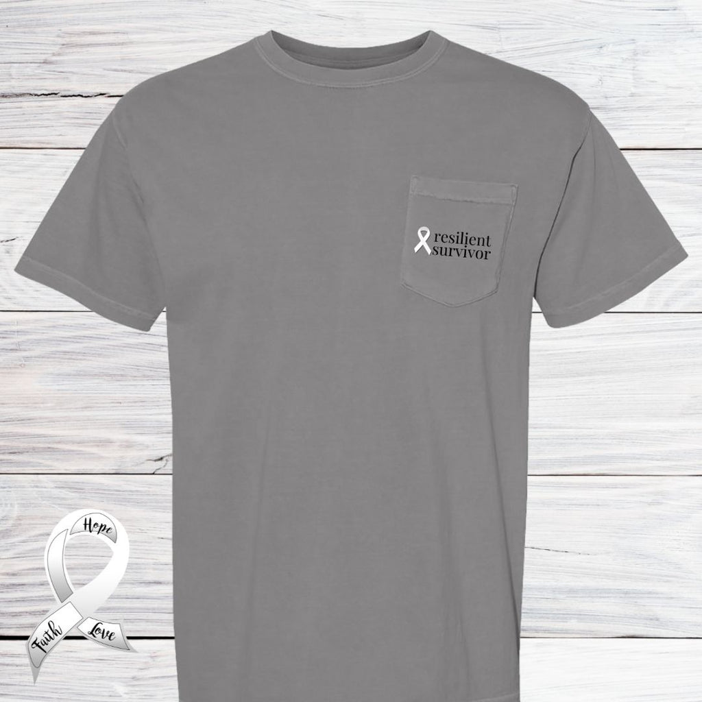 Lung Cancer "resilient survivor" Ribbon Pocket T-Shirt