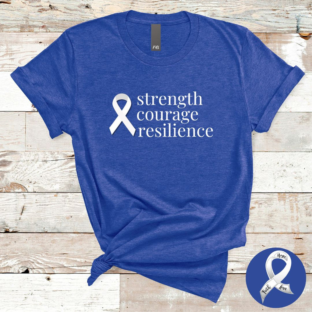 Lung Cancer "strength courage resilience" Ribbon T-Shirt - Dark Colors