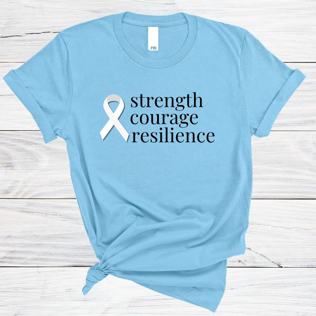 Lung Cancer "strength courage resilience" Ribbon T-Shirt - Light Colors
