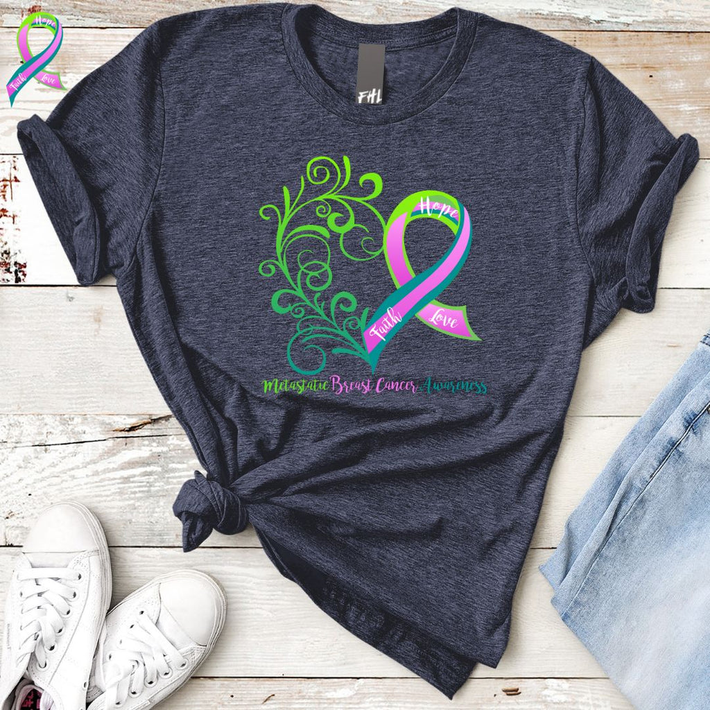 Metastatic Breast Cancer Awareness Heart T-Shirt - Dark Colors