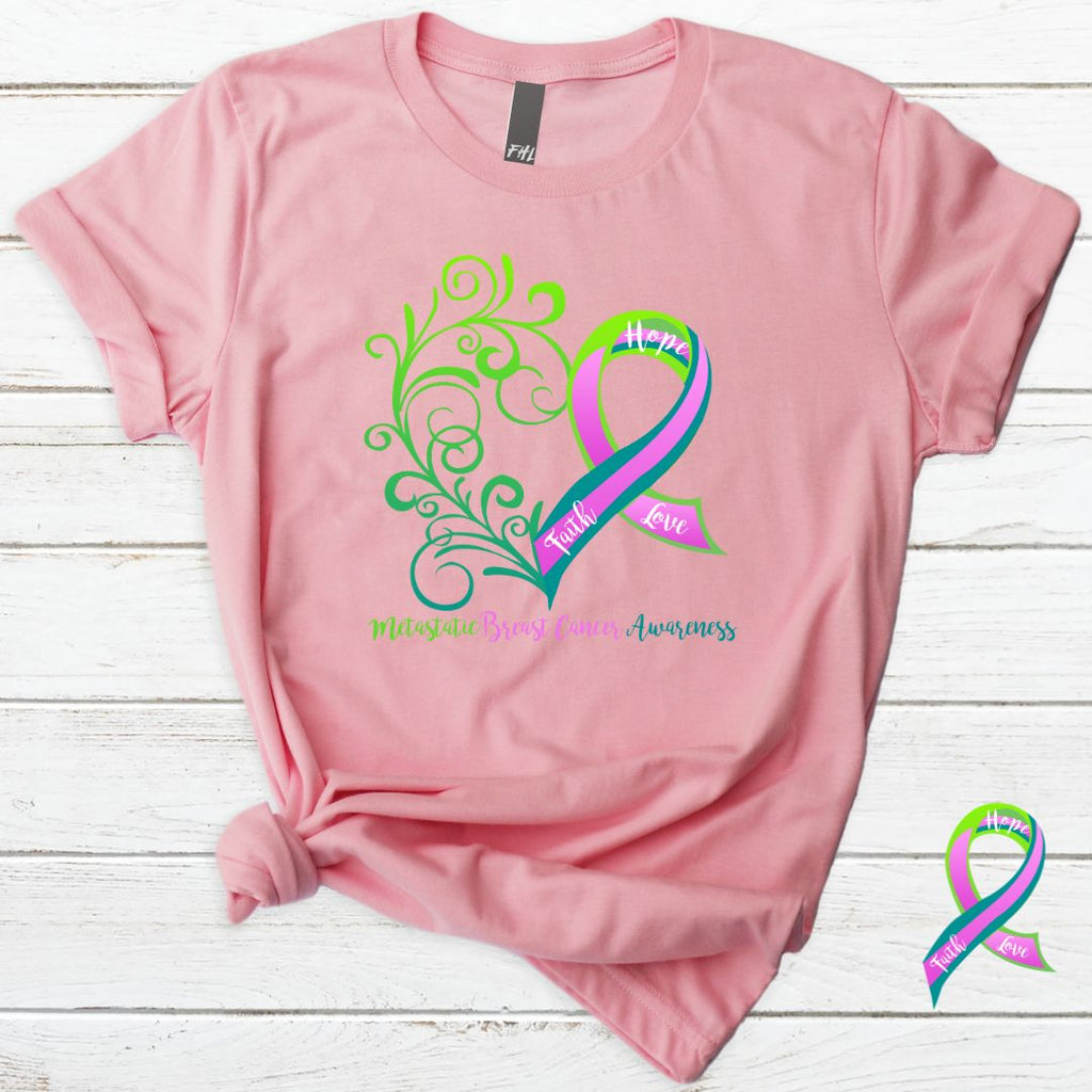 Metastatic Breast Cancer Awareness Heart T-Shirt - Light Colors