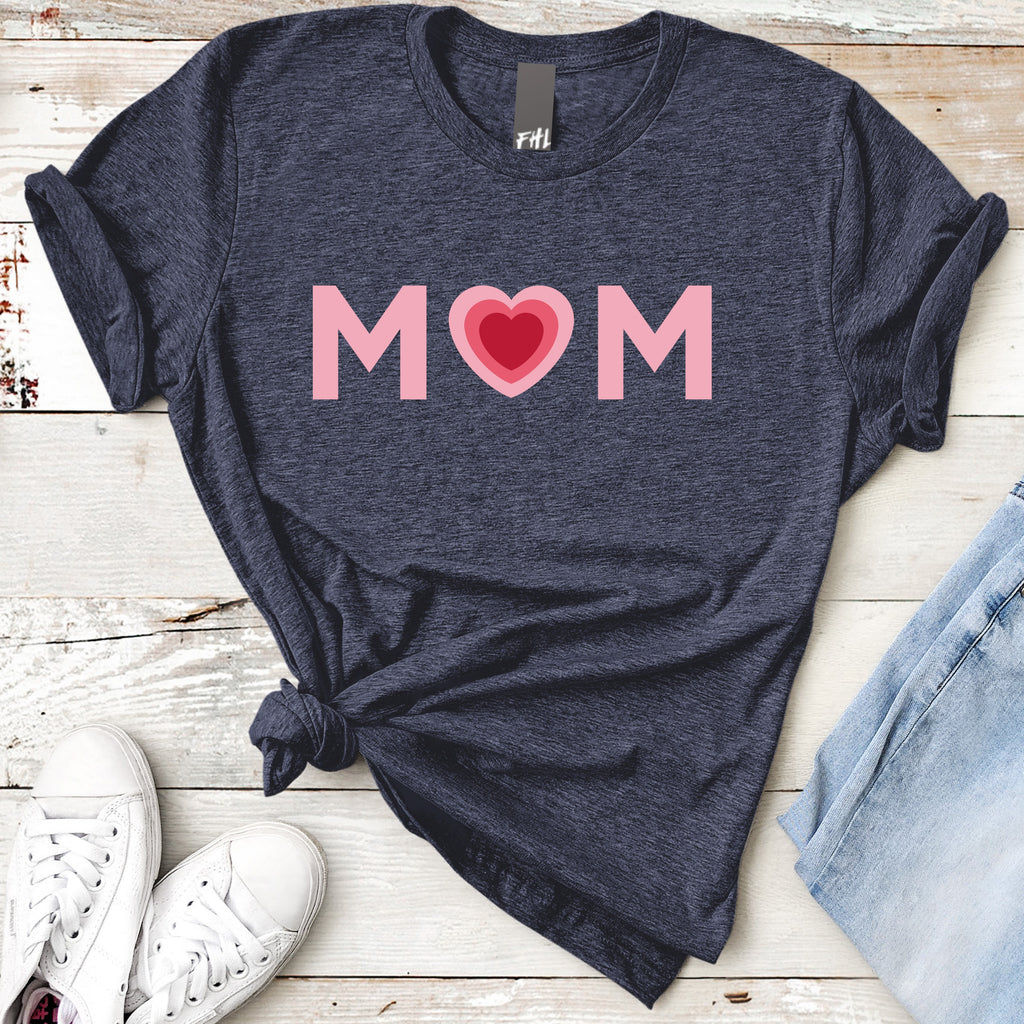 Mom Heart (Heather Midnight Navy) T-Shirt (Size Medium) (Quick Ship)