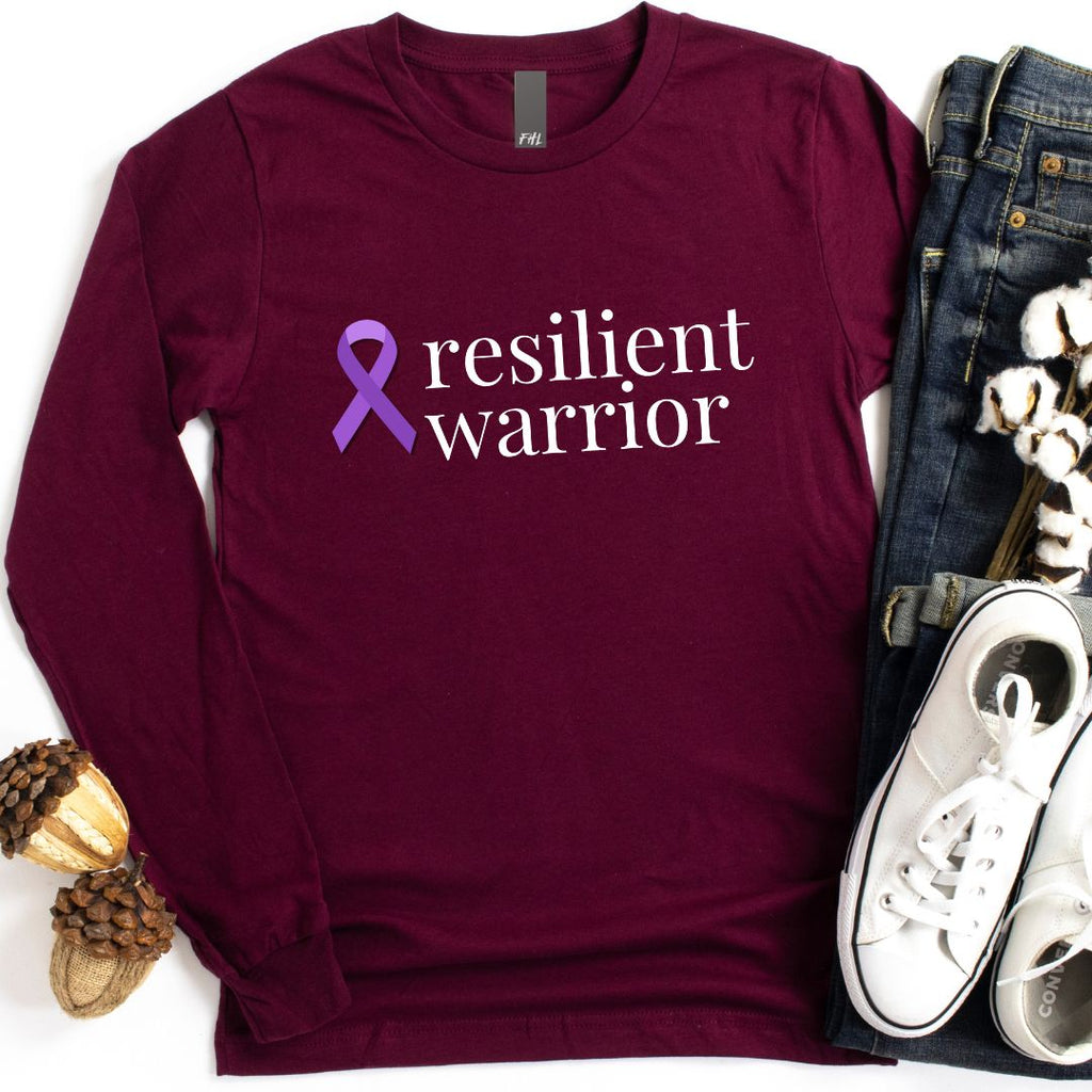 Pancreatic Cancer "resilient warrior" Ribbon Long Sleeve Tee - Several Colors Available