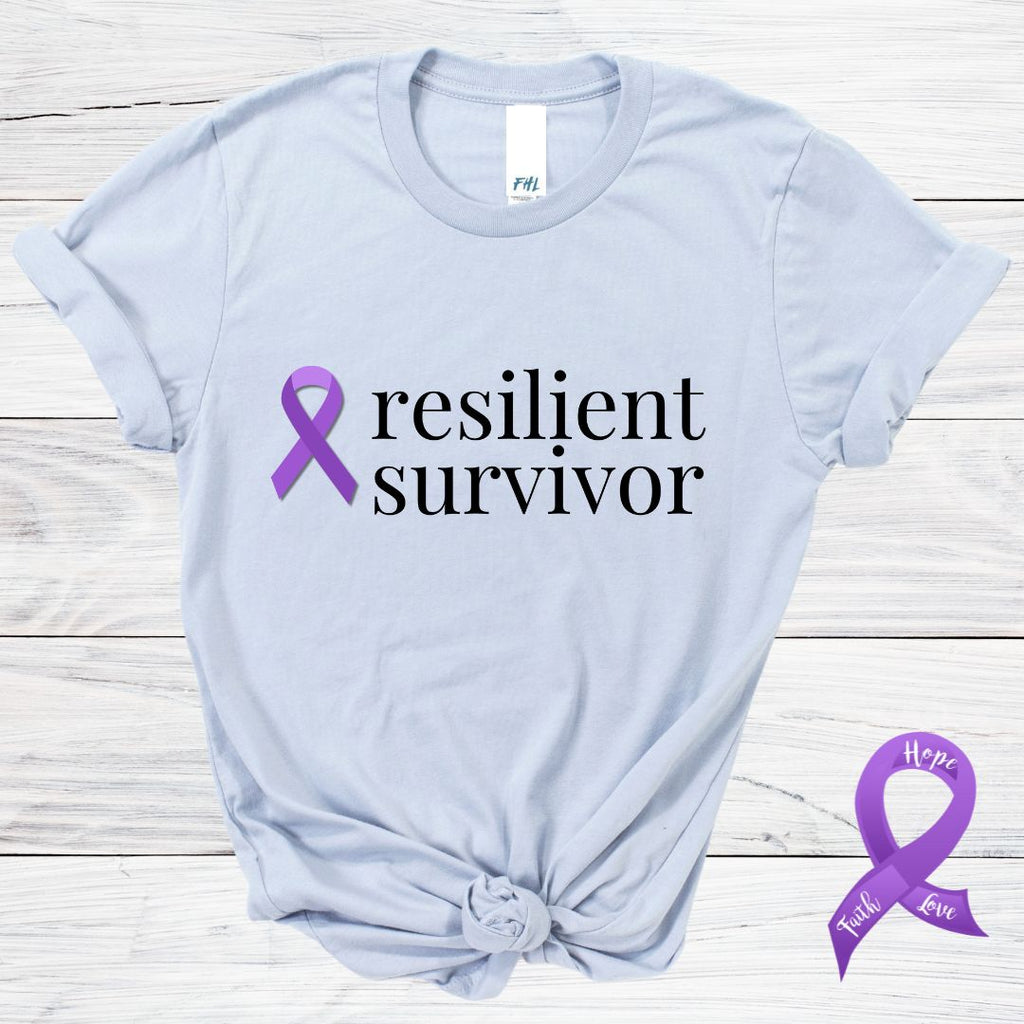 Pancreatic Cancer "resilient survivor" Ribbon T-Shirt - Several Colors Available