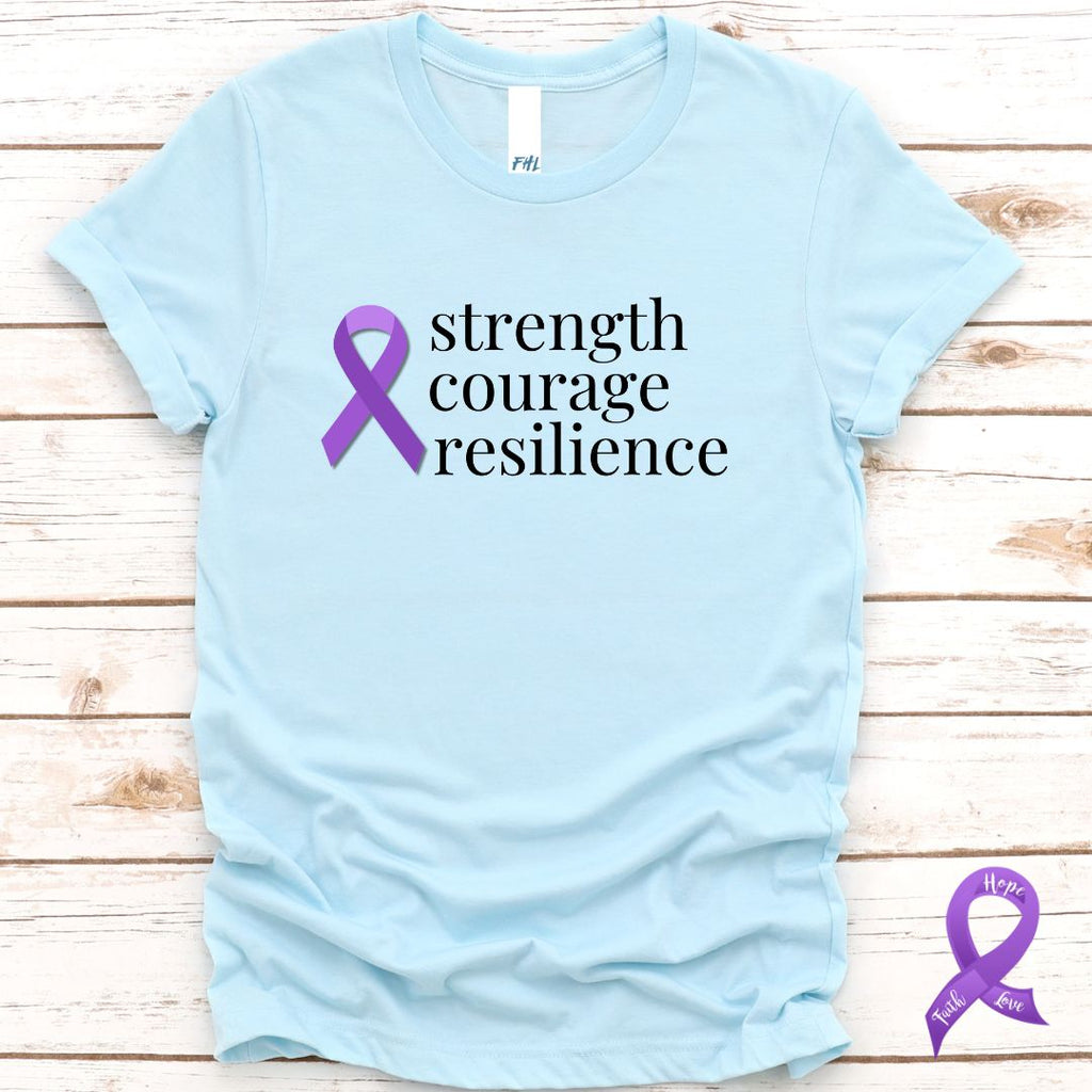 Pancreatic Cancer "strength courage resilience" Ribbon T-Shirt