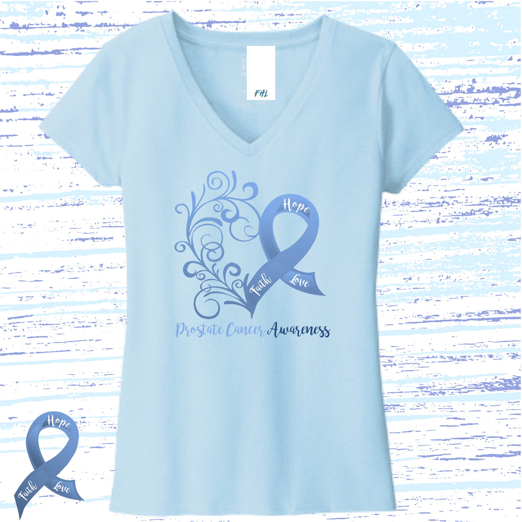 Prostate Cancer Awareness Heart Women’s Recycled V-Neck T-Shirt