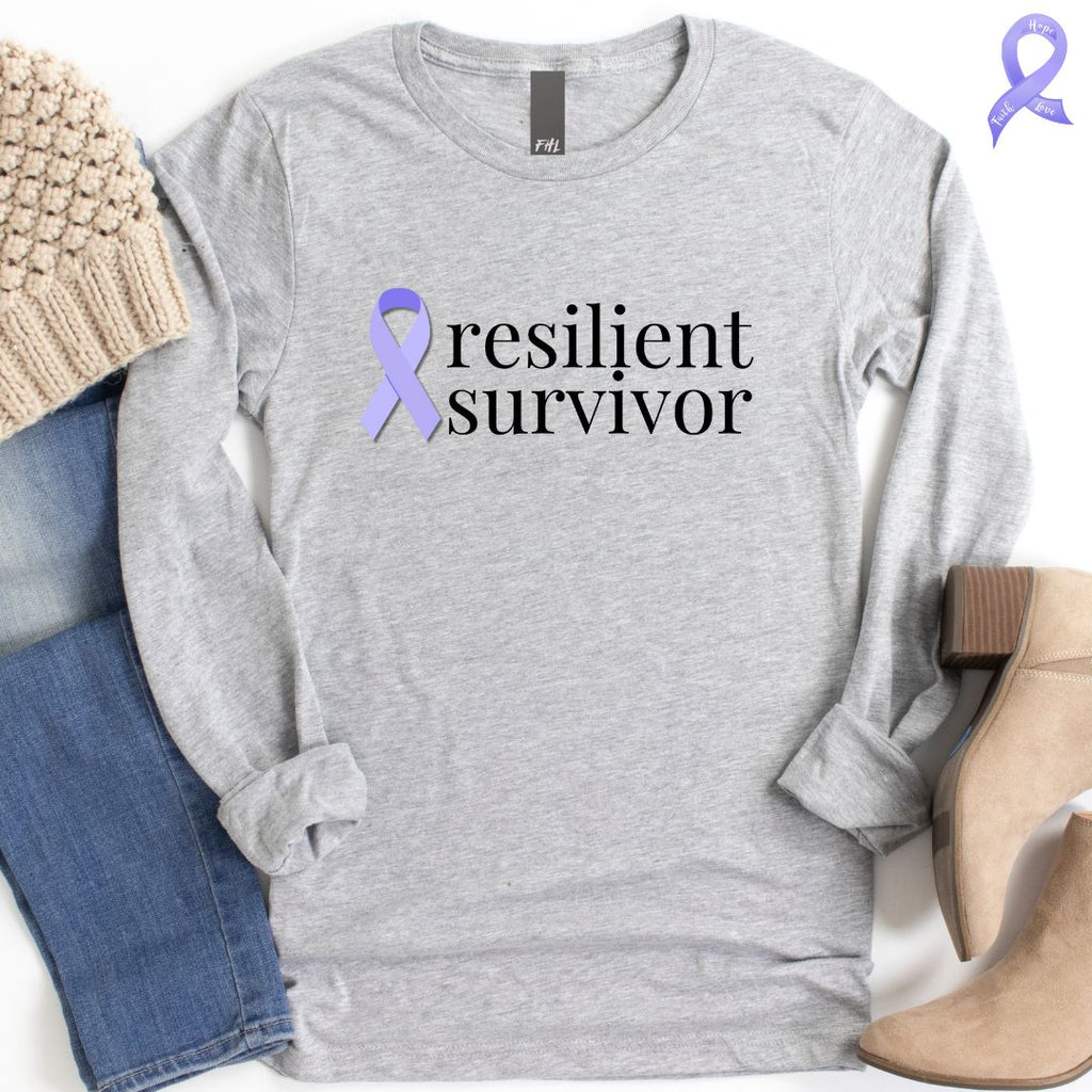 Stomach Cancer "resilient survivor" Ribbon Long Sleeve Tee