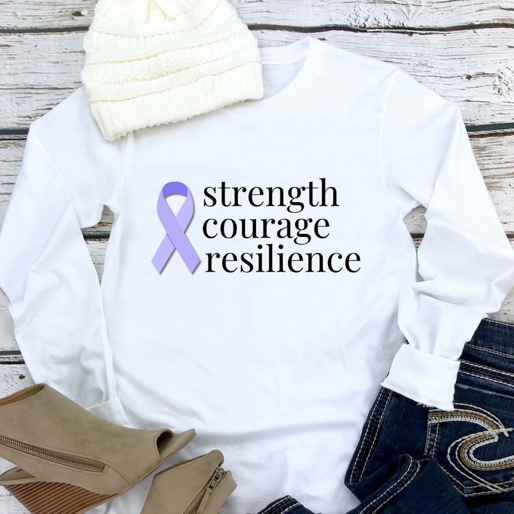 Stomach Cancer "strength courage resilience" Ribbon Long Sleeve Tee