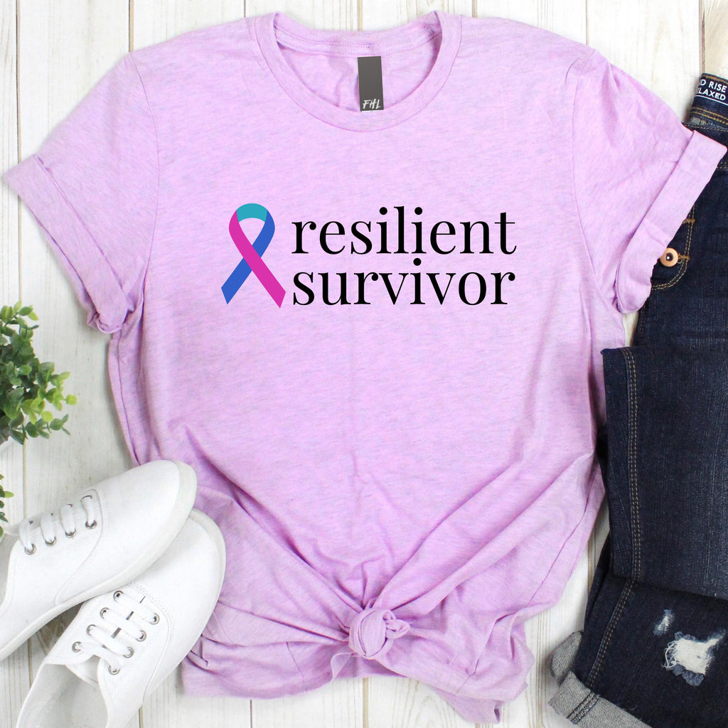 Thyroid Cancer "resilient survivor" Ribbon T-Shirt - Light Colors