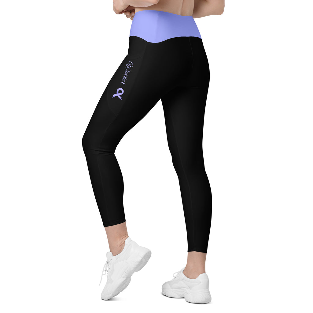 Stomach Cancer "Warrior" Leggings with Pockets (Black and Periwinkle)