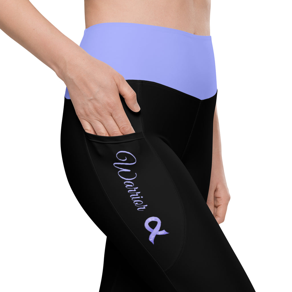 Stomach Cancer "Warrior" Leggings with Pockets (Black and Periwinkle)